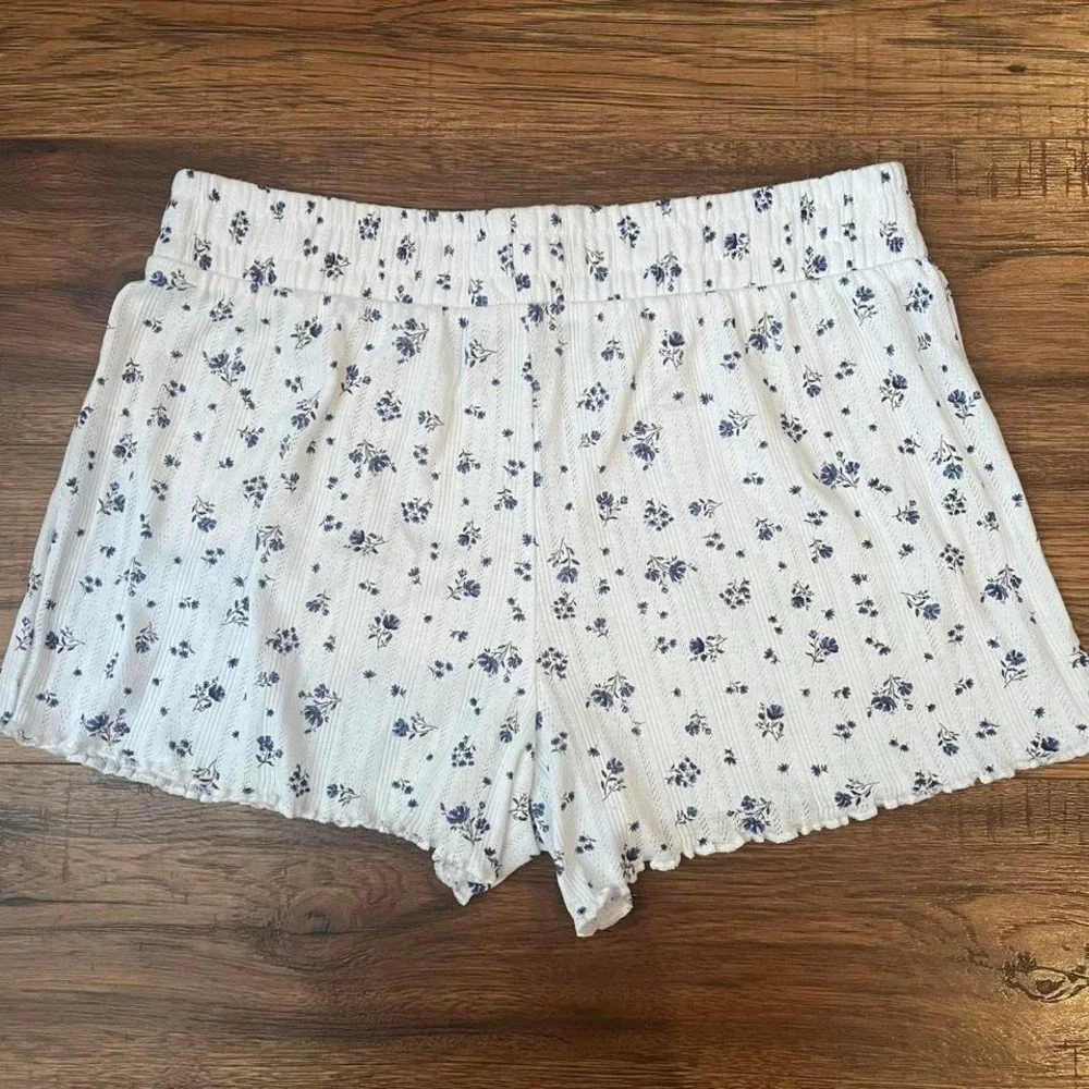 Womens Floral White‎ Blue Coquette Bloomers Loungewear Shorts Cottagecore Boho M - Picture 3 of 6